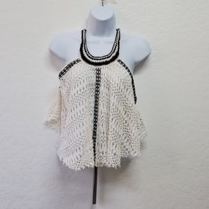 Free People Lace See-Thru Draped BoHo Halter Top  XS